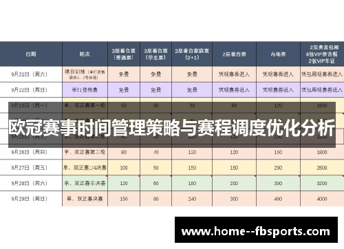 欧冠赛事时间管理策略与赛程调度优化分析